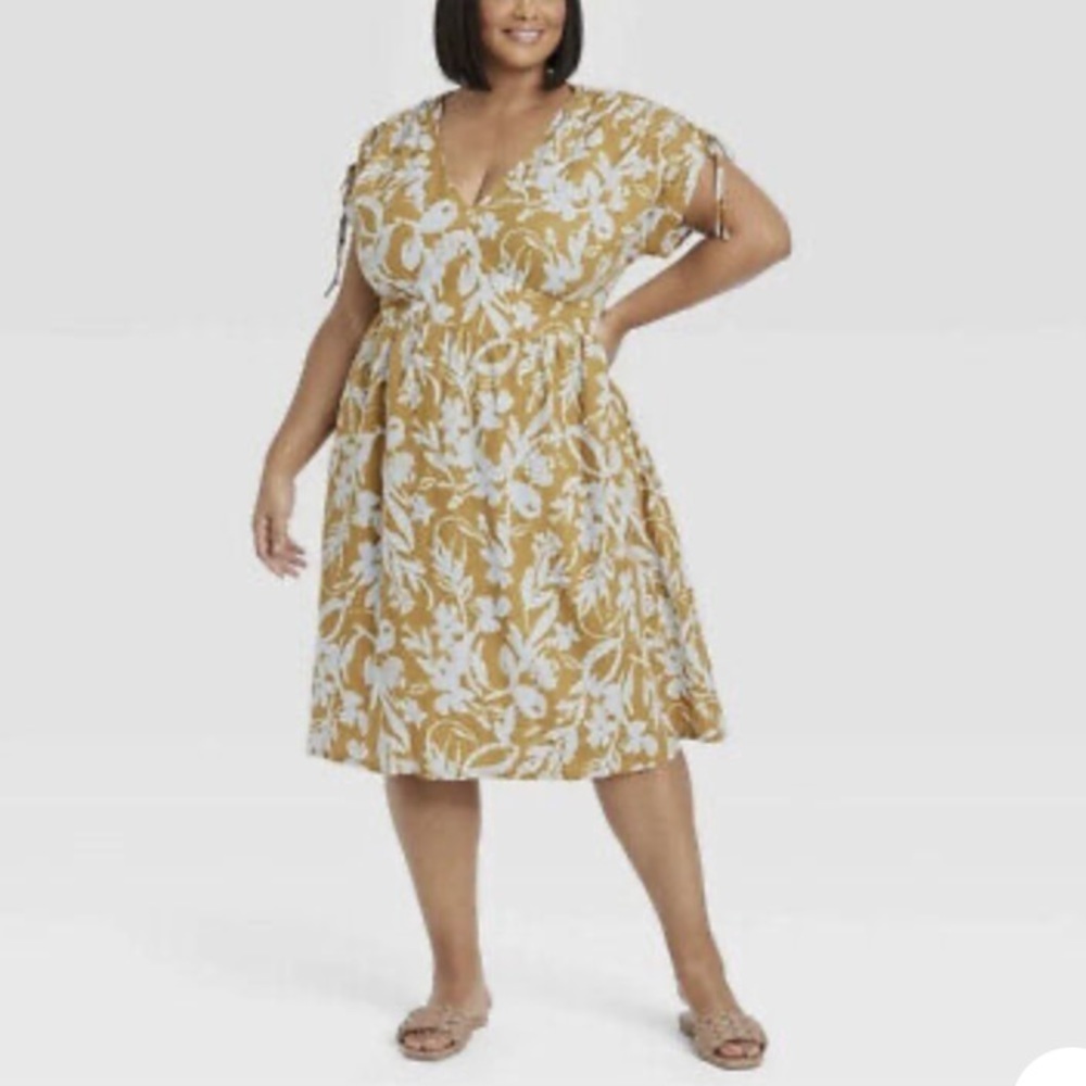 Ava & Viv Floral Tie Sleeve V-Neck Dress